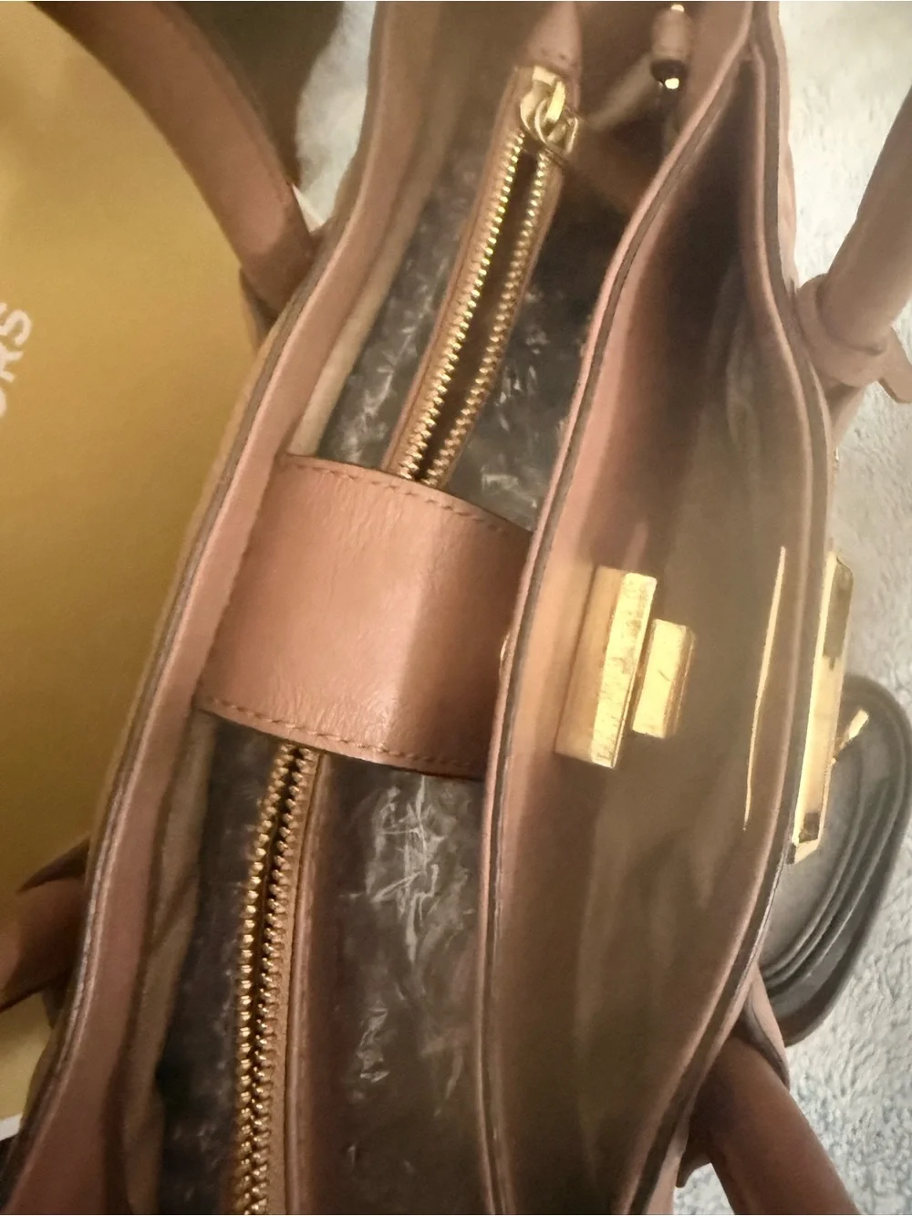 Michael Kors Quilted Satchel in Mauve Brown with Gold Hardware